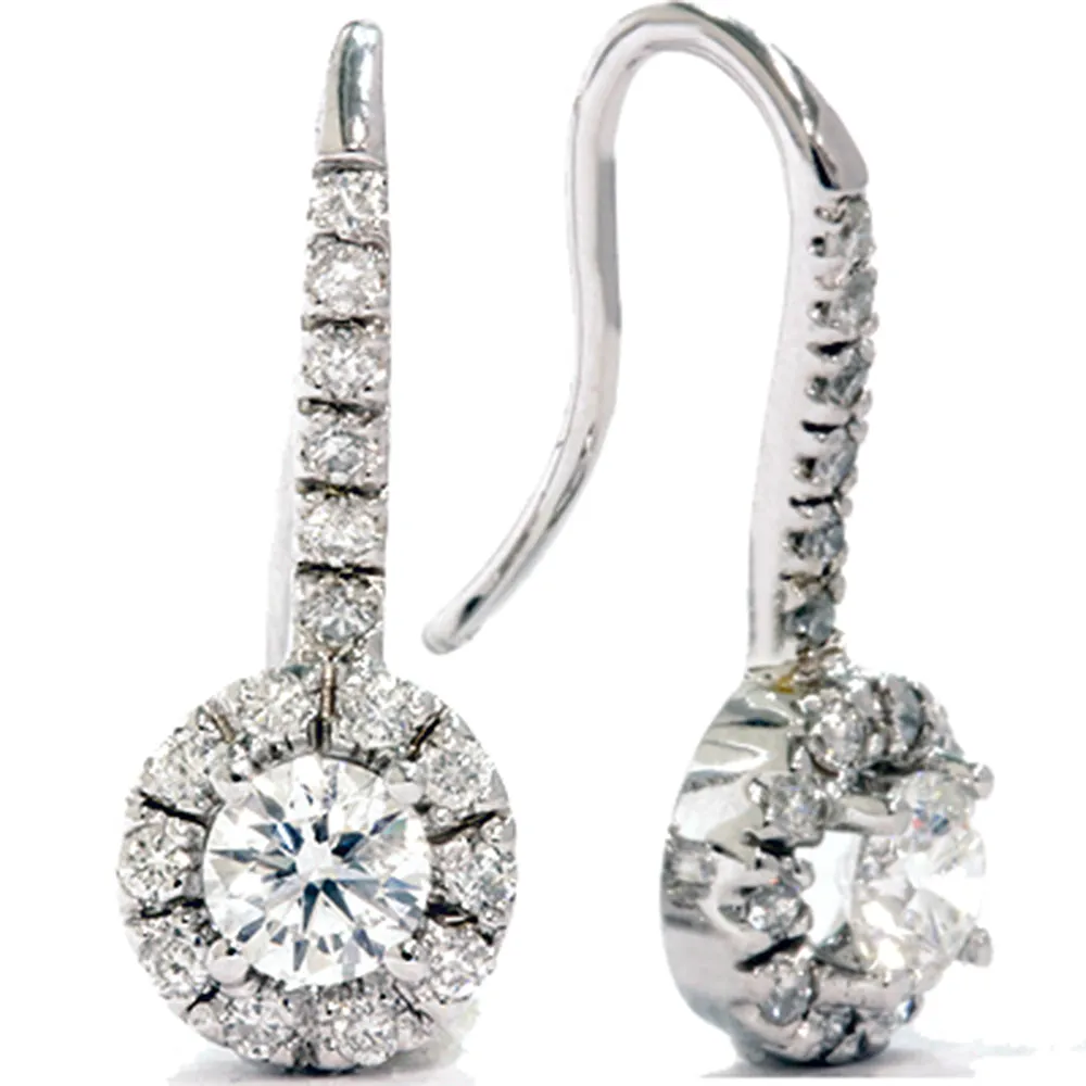 1 1/20ct Pave Halo Diamond Earrings 14K White Gold