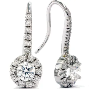 1 1/20ct Pave Halo Diamond Earrings 14K White Gold
