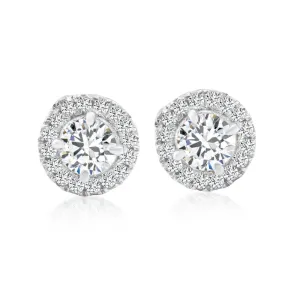 1/2 Ct Halo Diamond Studs 10K White Gold Push Back