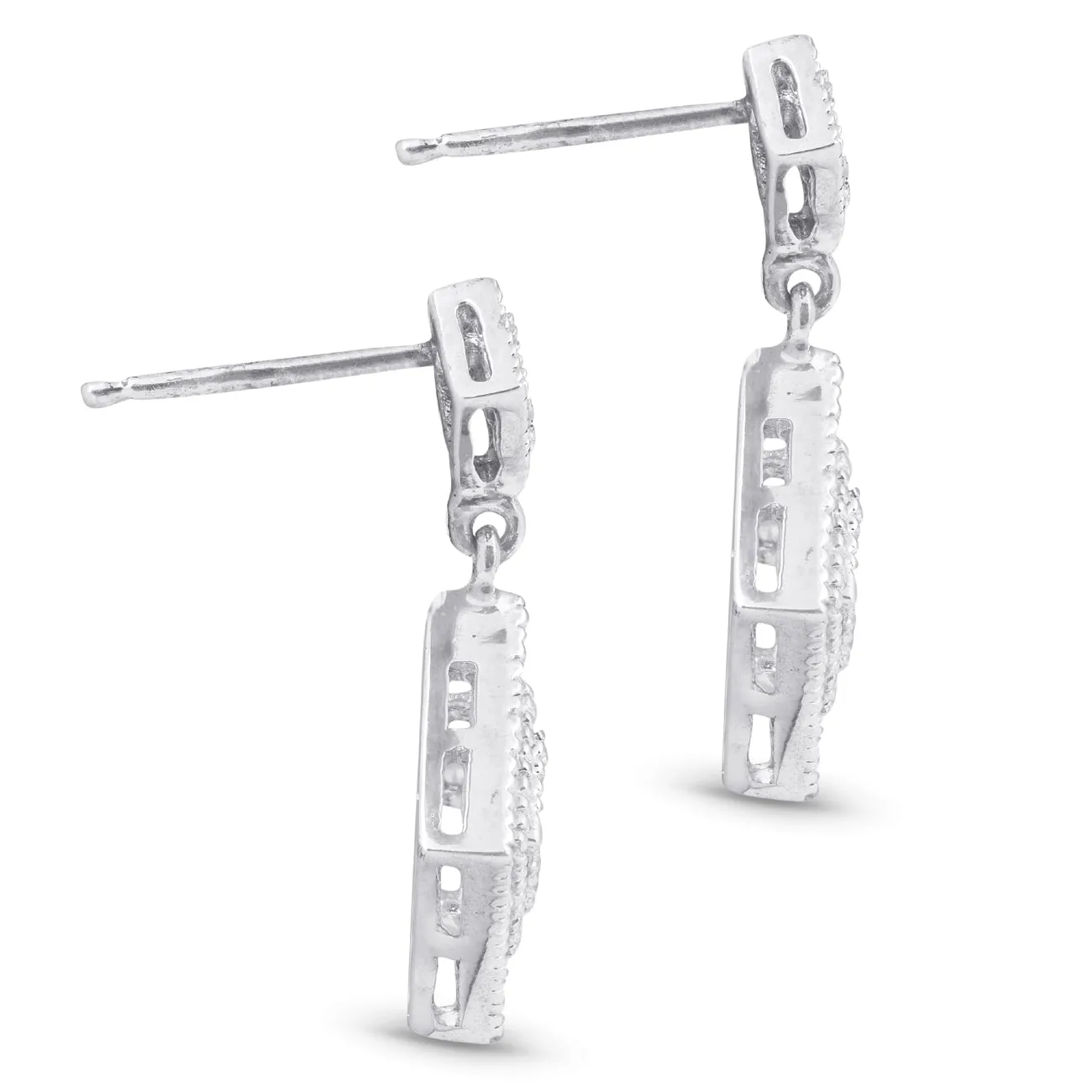 1/2ct Princess Cut Shape Dangle Diamond Earrings 10K White Gold