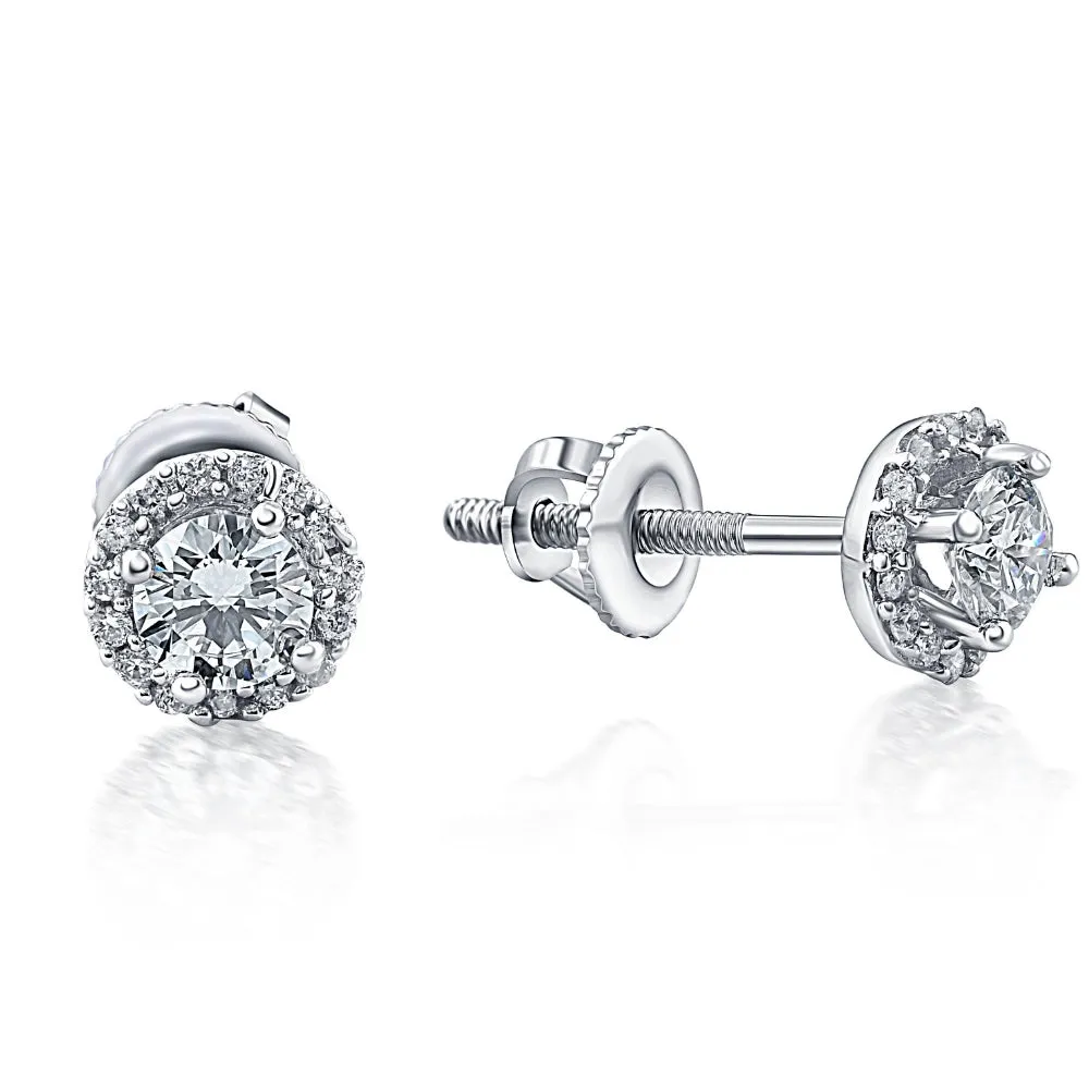 1/4 Ct Halo Diamond Studs 10K White Gold