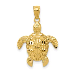 14K Gold Polished Sea Turtle Pendant with Diamond-Cut Detailing  Sophisticated Men’s Charm