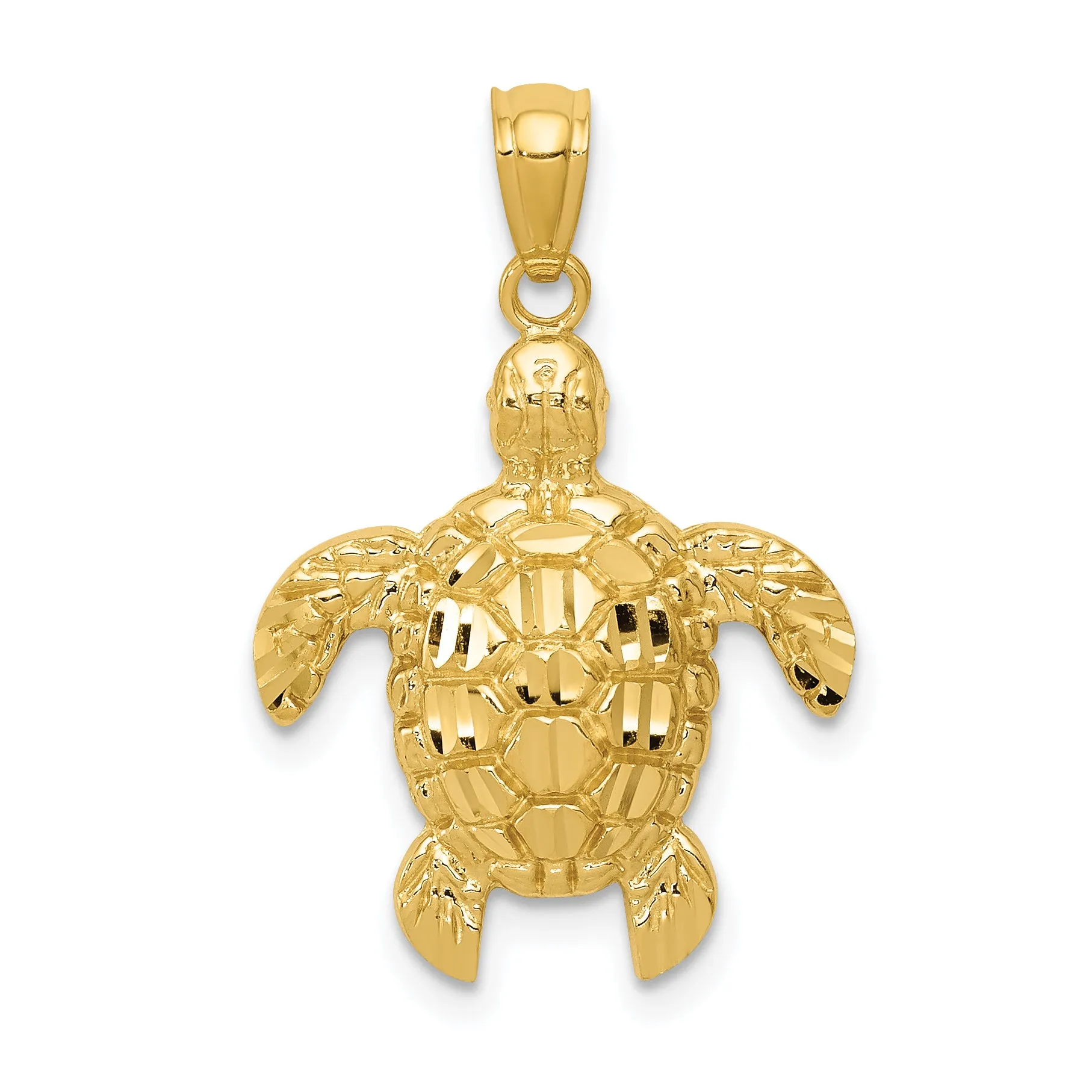 14K Gold Polished Sea Turtle Pendant with Diamond-Cut Detailing  Sophisticated Men’s Charm