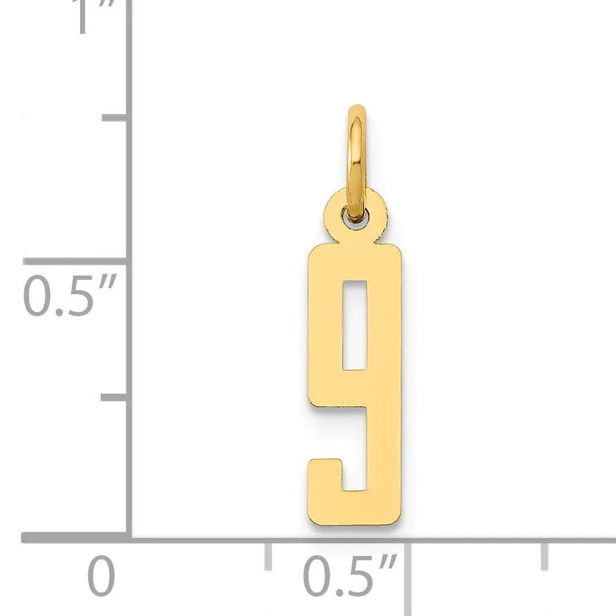 14K Gold Polished Small Number 9 Charm Laser Cut Elegant Design