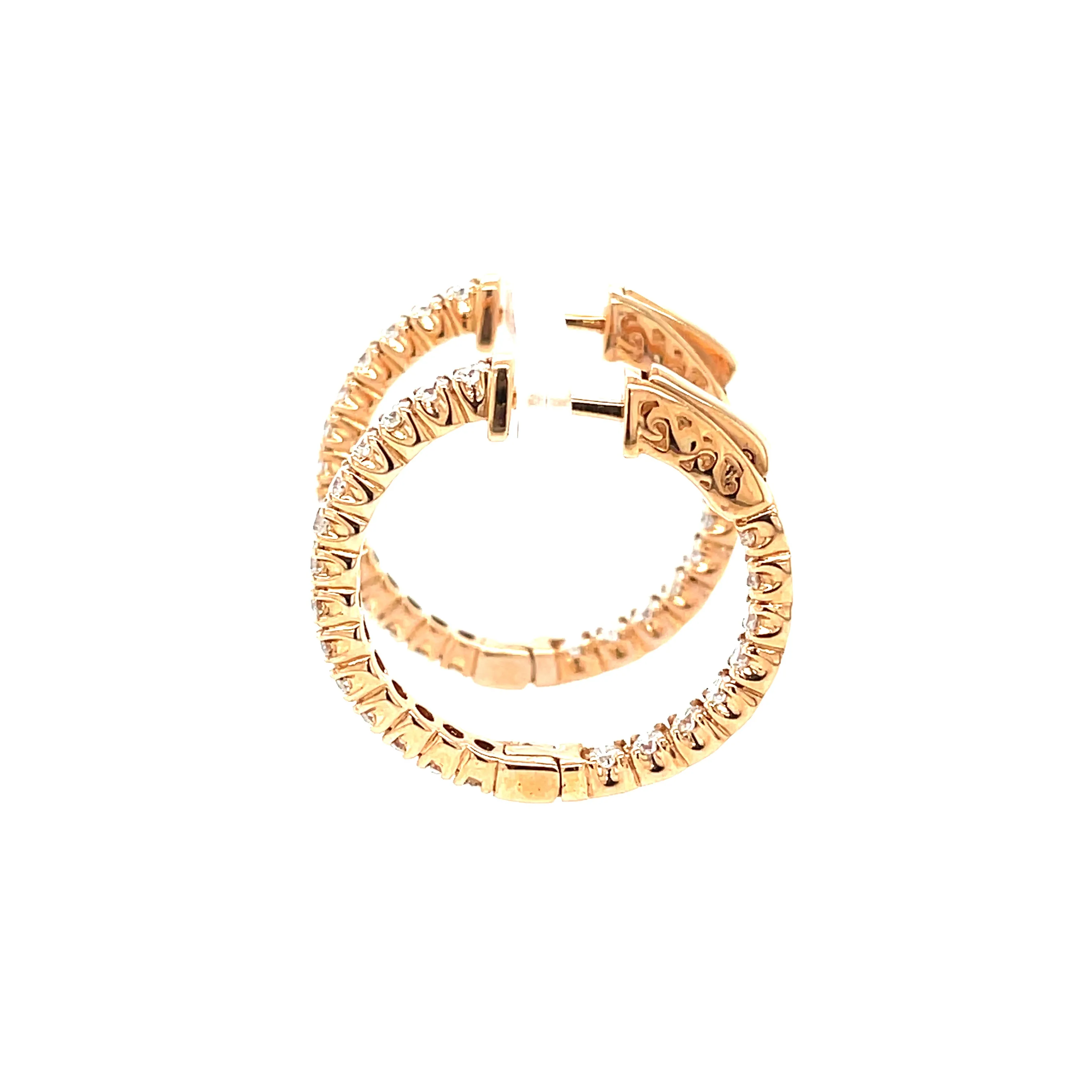 14k Rose Gold 1.42ctw Round Brilliant Cut Diamond In & Out Hoop Earrings