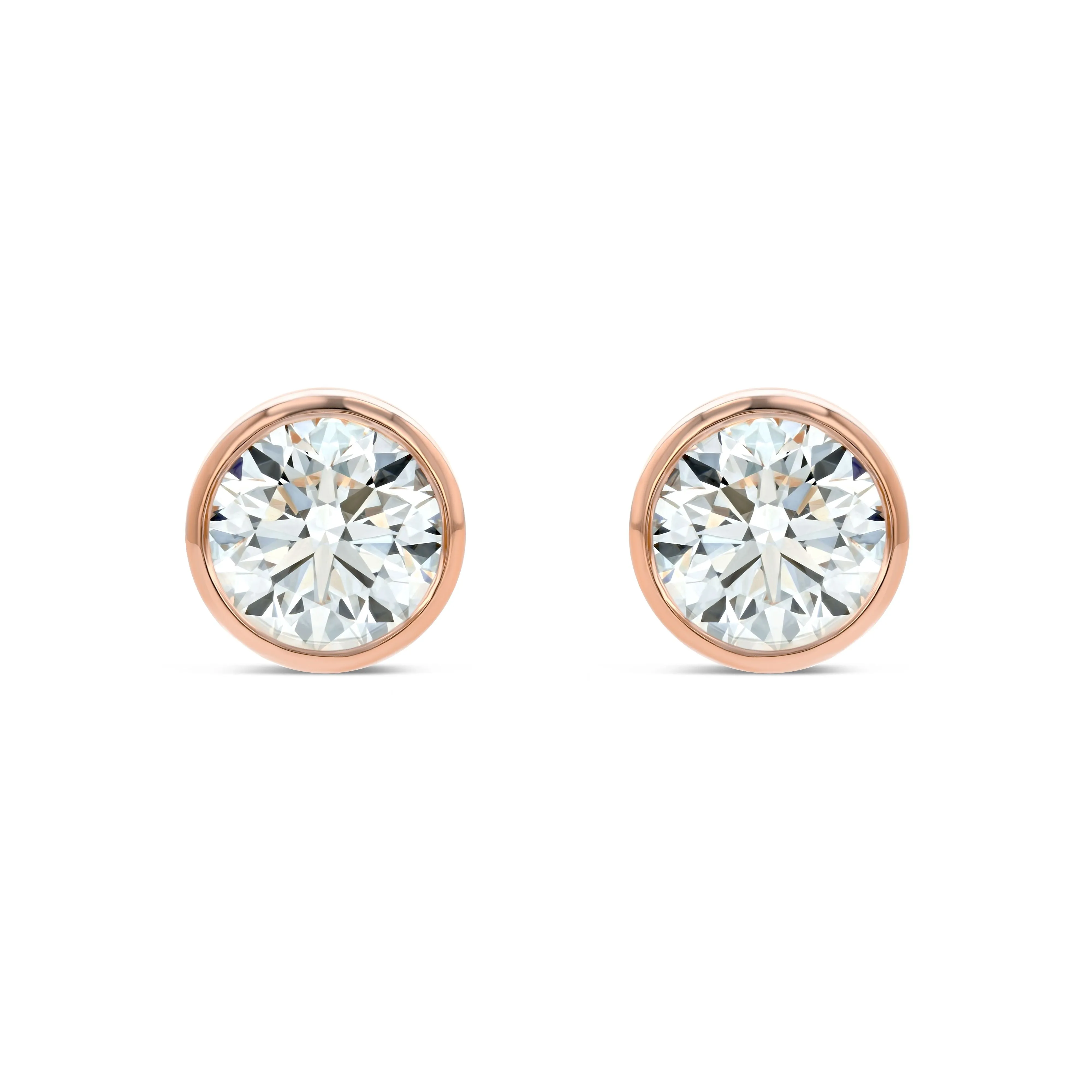 14k Rose Gold Bezel Set Round Brilliant Diamond Stud Earrings (1.06 Ct. T.w., Vs1-vs2 Clarity, F-g Color)