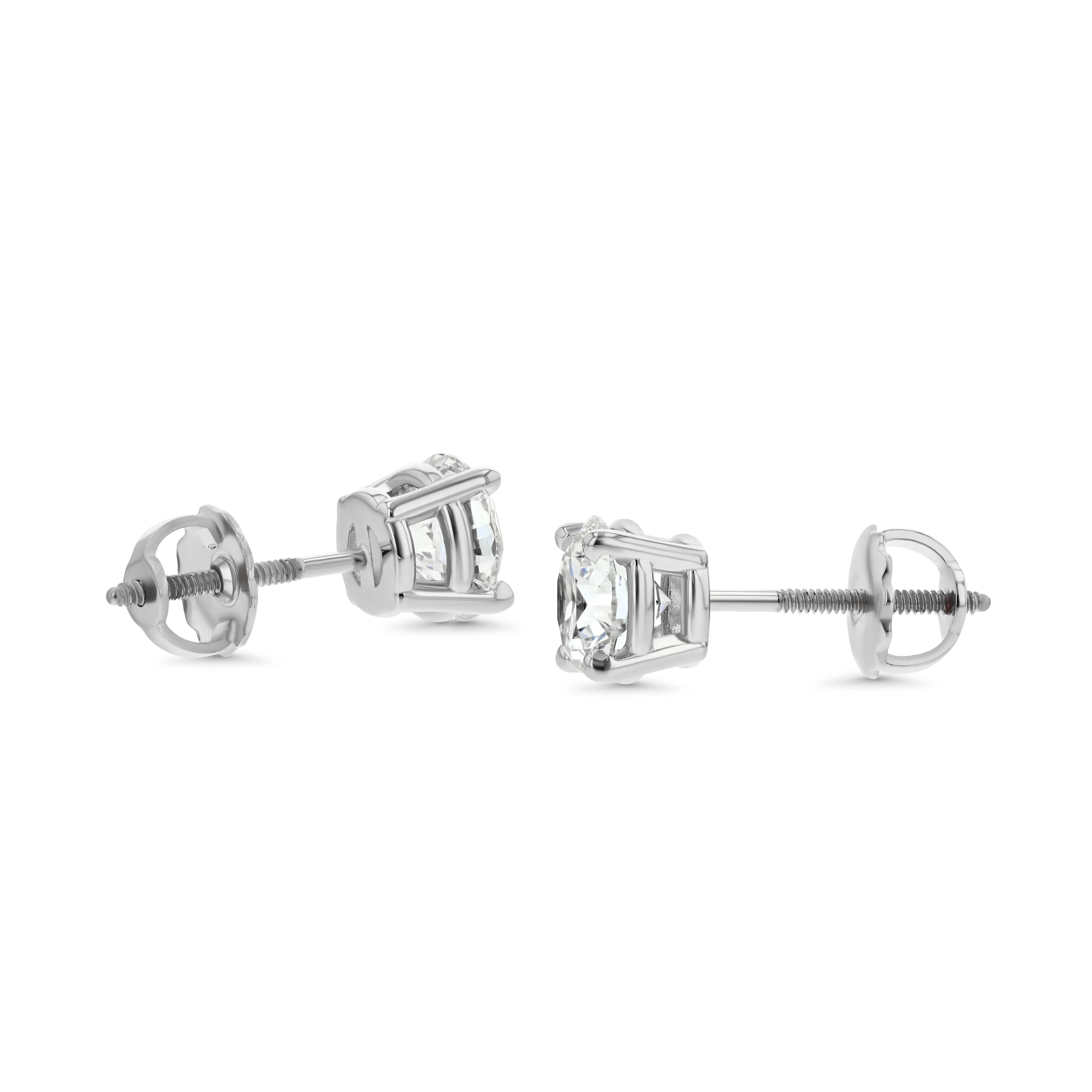 14k White Gold 4-prong Round Brilliant Diamond Stud Earrings (1.06 Ct. T.w., Vs1-vs2 Clarity, H-i Color)