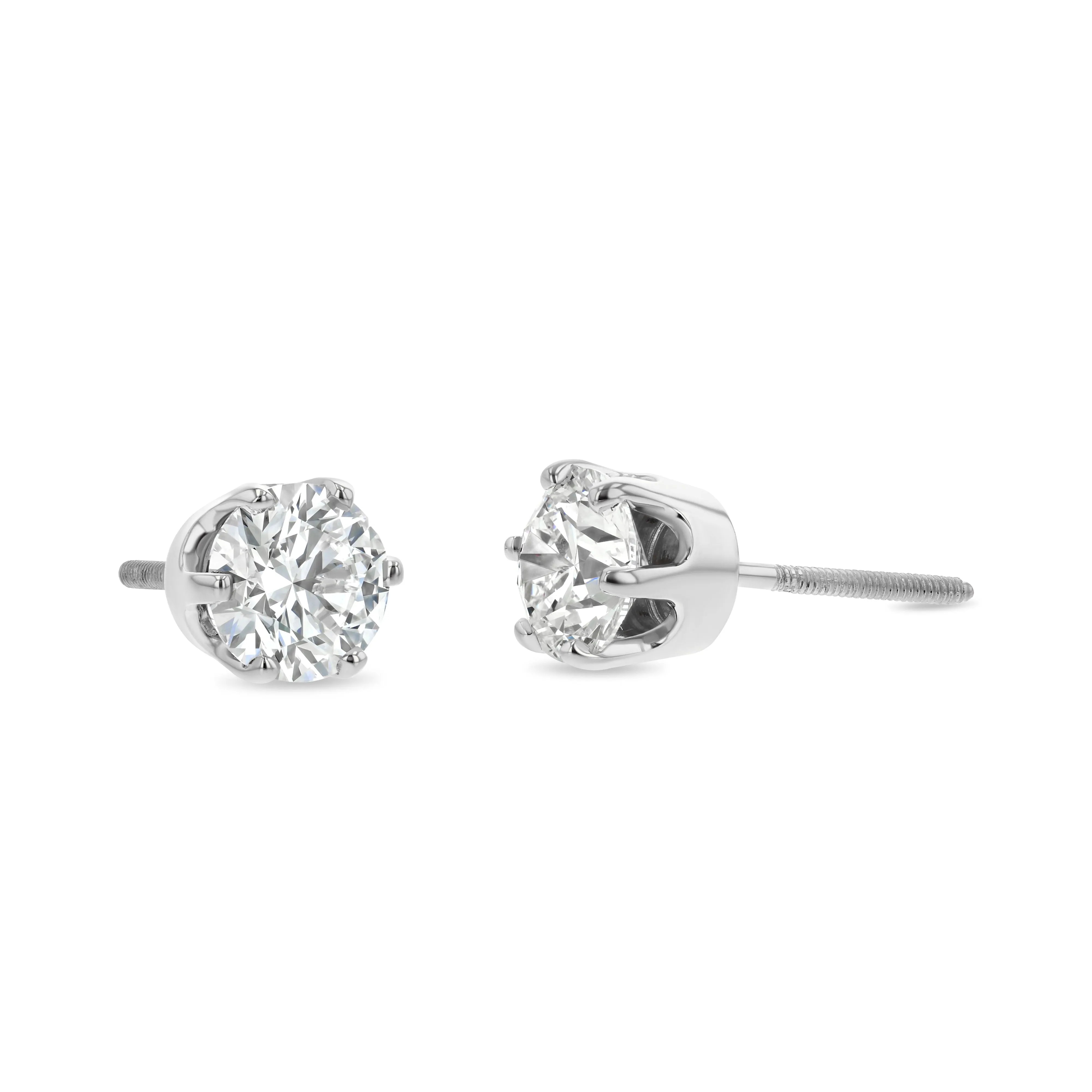 14k White Gold 6-prong Round Brilliant Diamond Stud Earrings (1.06 Ct. T.w., Vs1-vs2 Clarity, H-i Color)