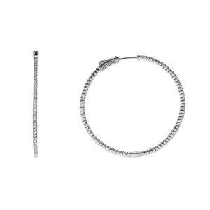 14k White Gold Round Inside Out Diamond Hoops, 1.12ctw