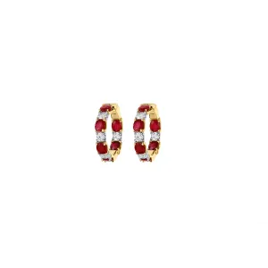 14K Yellow and White Gold Ruby and Diamond Hoop Earrings