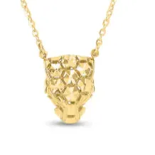 14K Yellow Gold 18” Polished Panther Necklace with Green Enamel and Lobster Clasp