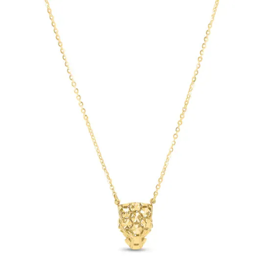 14K Yellow Gold 18” Polished Panther Necklace with Green Enamel and Lobster Clasp