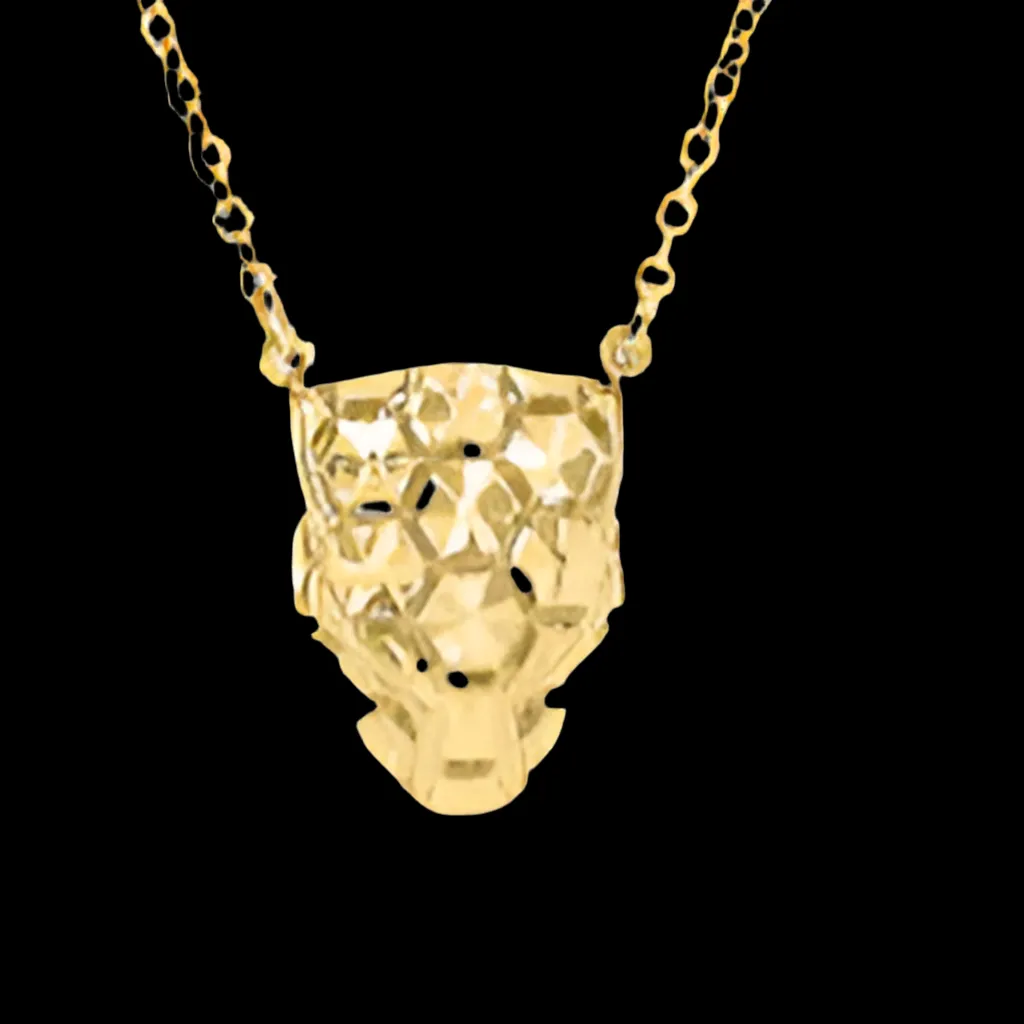 14K Yellow Gold 18” Polished Panther Necklace with Green Enamel and Lobster Clasp
