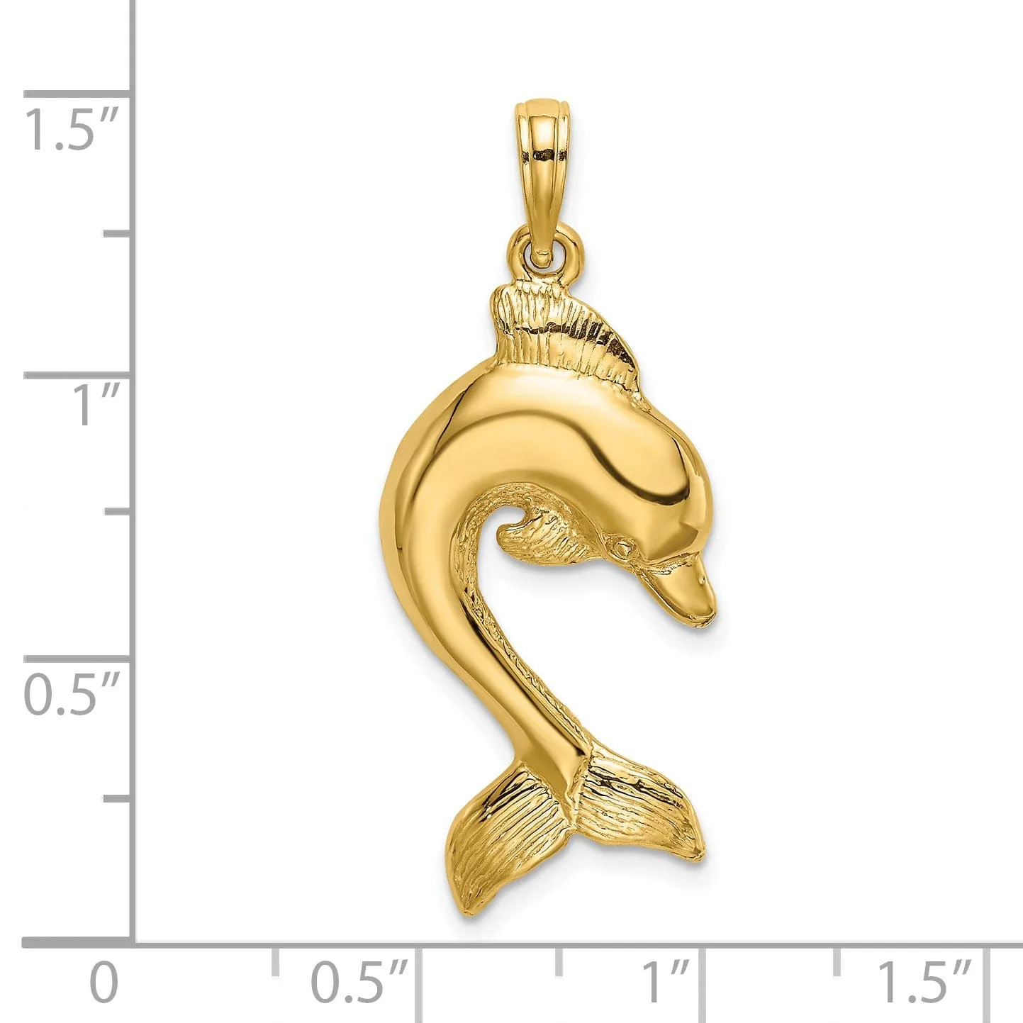 14K Yellow Gold 2-Dimensional Polished Finish Textured Dolphin Jumping Design Charm Pendant