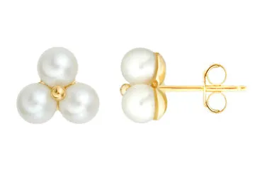 14K Yellow Gold Floral Shape Pearl Earrings