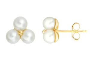 14K Yellow Gold Floral Shape Pearl Earrings