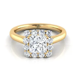 14K Yellow Gold Princess Cut Diamond Floral Halo Engagement Ring -1/3ctw