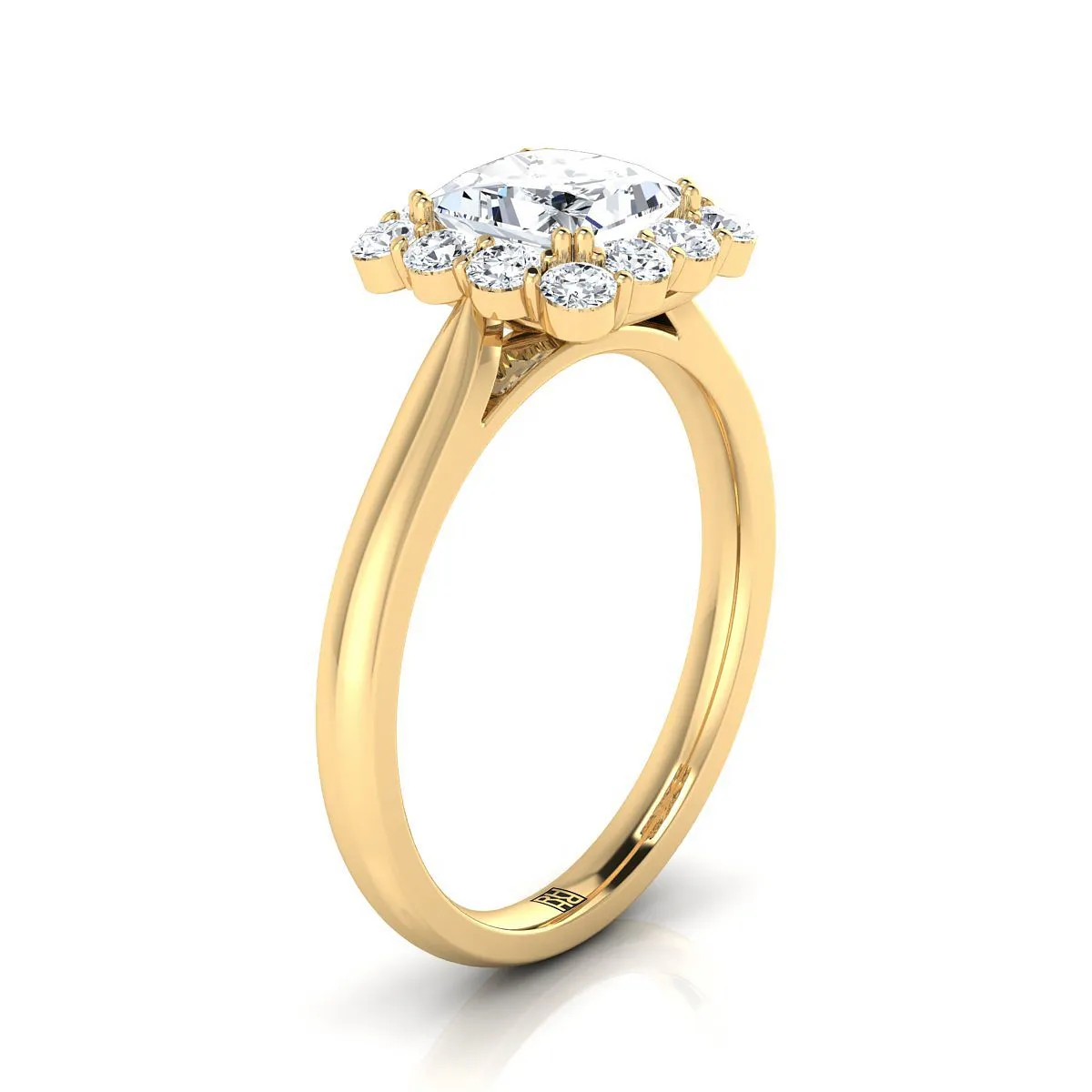 14K Yellow Gold Princess Cut Diamond Floral Halo Engagement Ring -1/3ctw