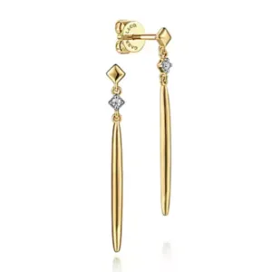14K Yellow Gold Spear Drop Earrings with Diamond