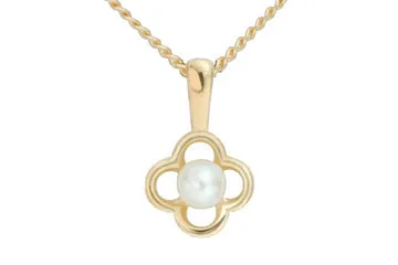 14K Yellow Gold With Button Pearl Pendant With Chain