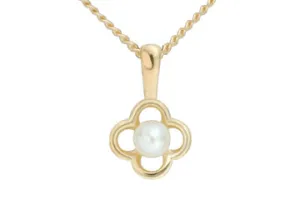 14K Yellow Gold With Button Pearl Pendant With Chain