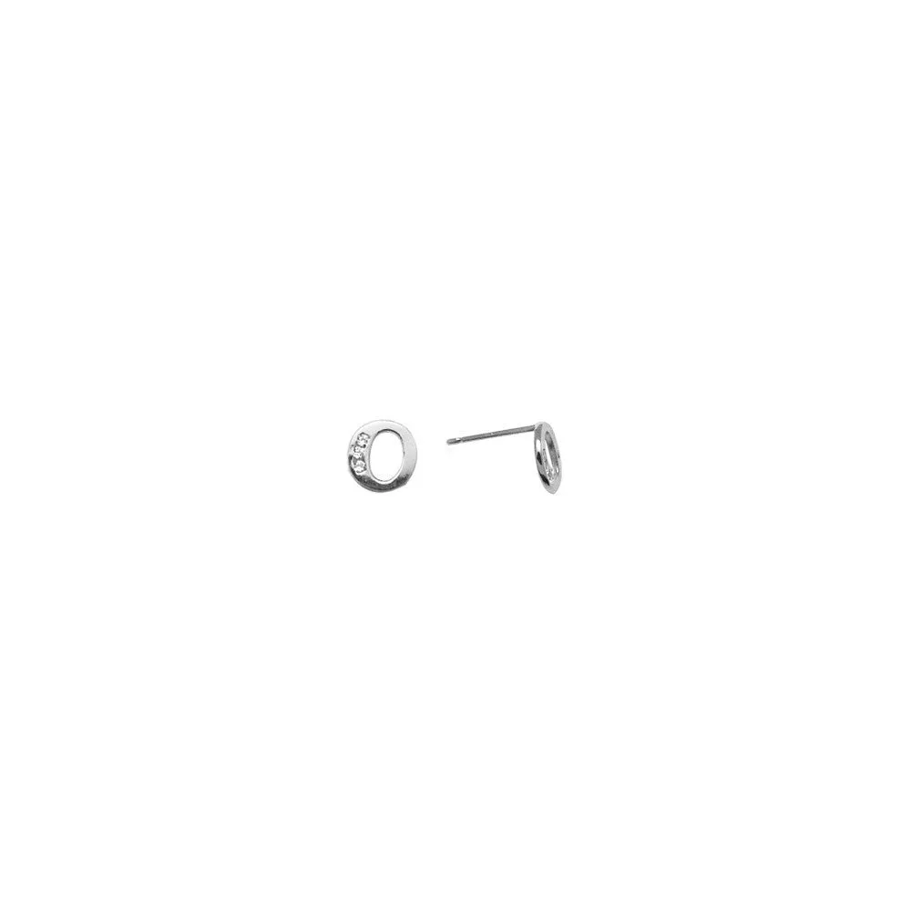 14kt White Gold CZ Initial O Stud Earrings