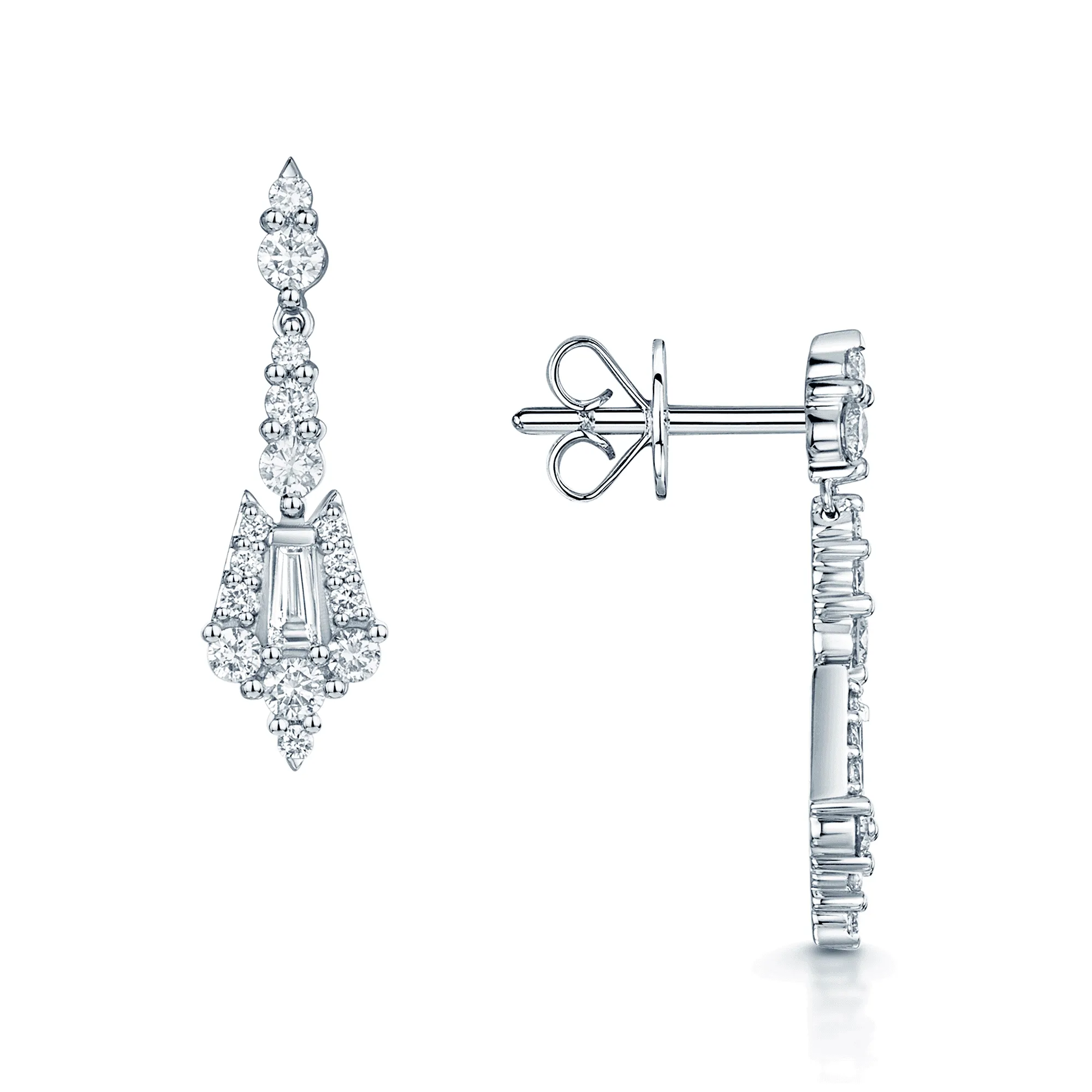 18ct White Gold Brilliant & Baguette Cut Diamond Pendant & Earring Set