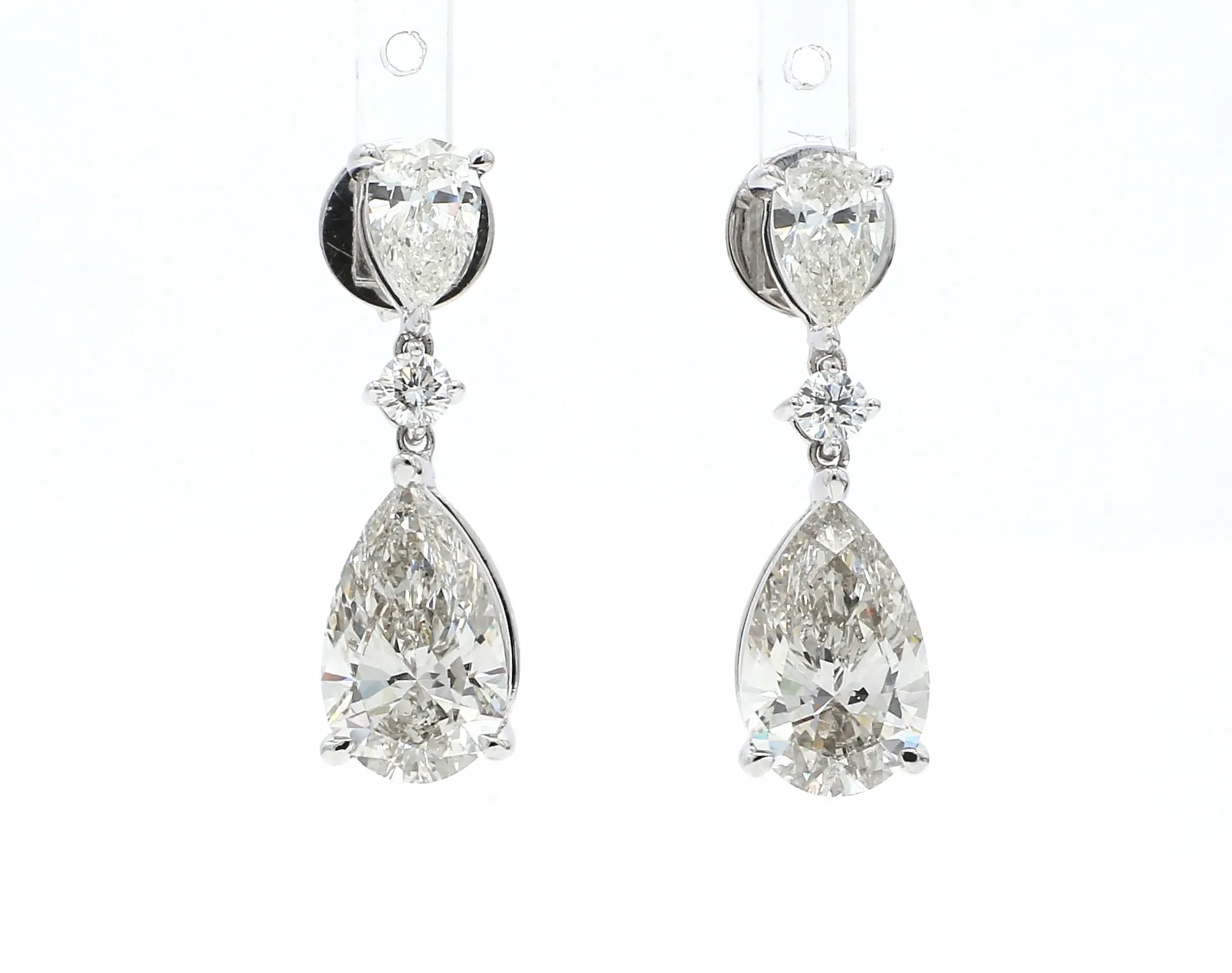 18ct White Gold Drop Earrings with Pear & Round Cut Diamonds