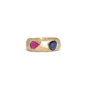 18K Five Sapphire Ring in Rainbow with Ruby
