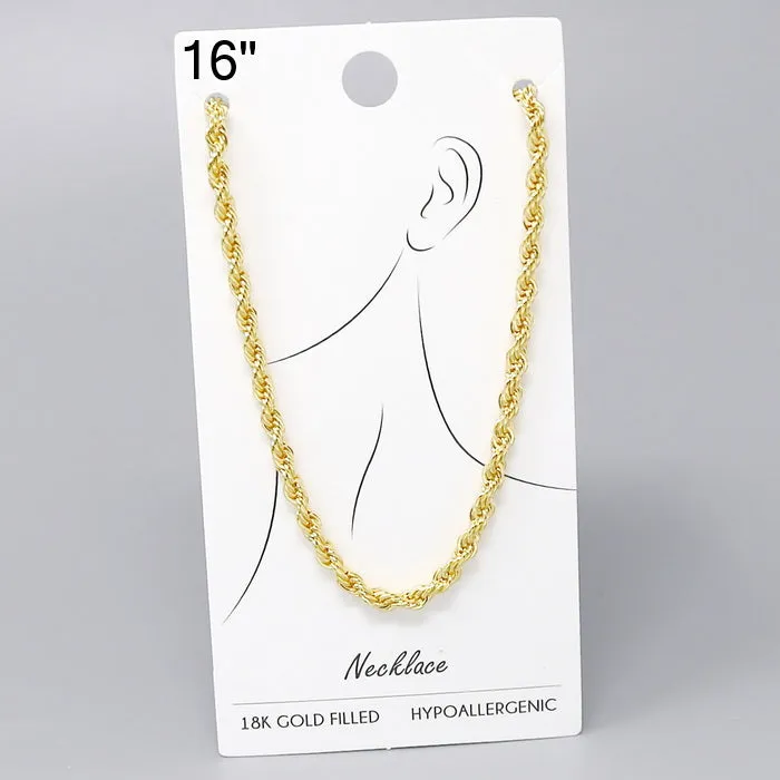 18K Gold Dipped Rope Chain Necklace - 16"