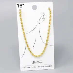 18K Gold Dipped Rope Chain Necklace - 16"