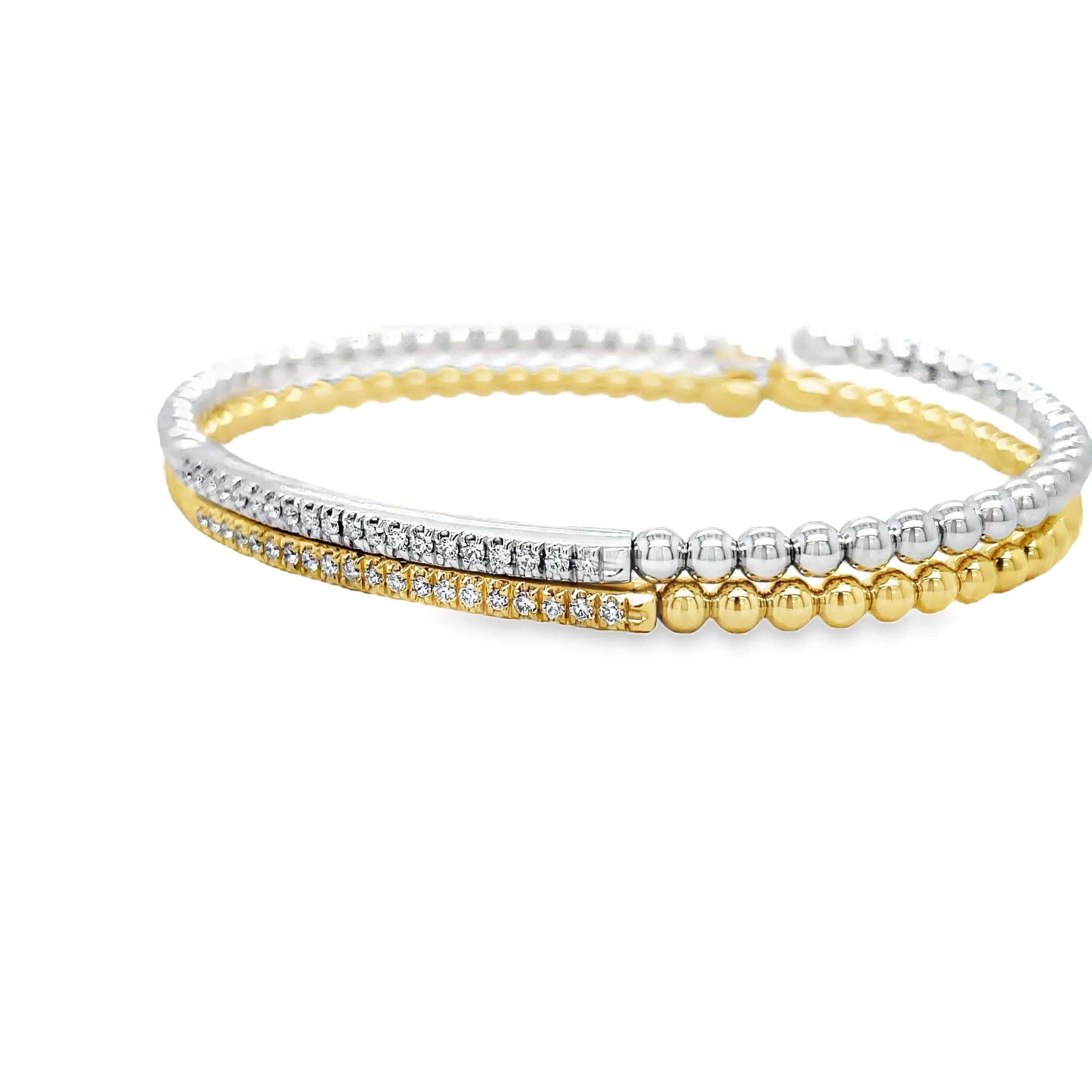 18k Italian White Gold Diamond Bead Bangle Bracelet