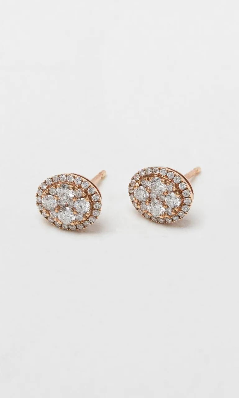 18K RG 0.64ct TDW Oval Cluster Stud Earrings