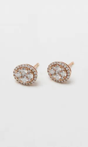 18K RG 0.64ct TDW Oval Cluster Stud Earrings