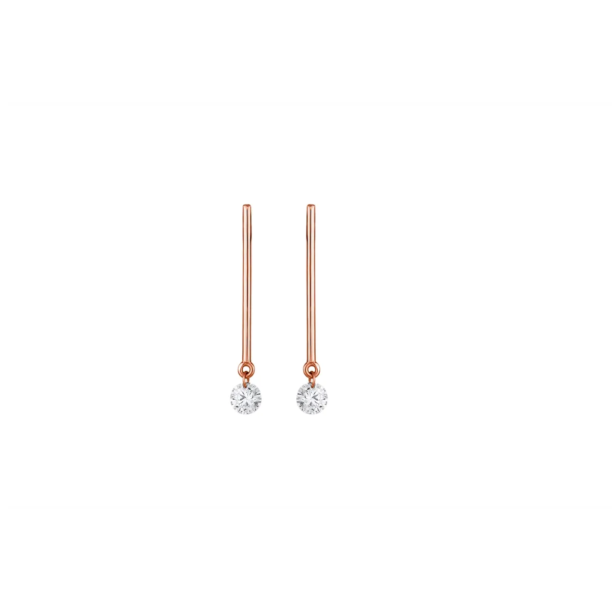 18K Rose Gold Dangle Drill Through Diamond Earrings