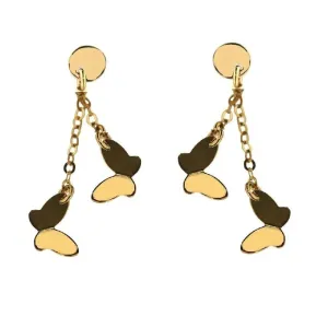 18k Solid Yellow Gold Polished Butterflies Dangle Earings