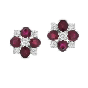 18k White Gold Diamond and Ruby Earrings