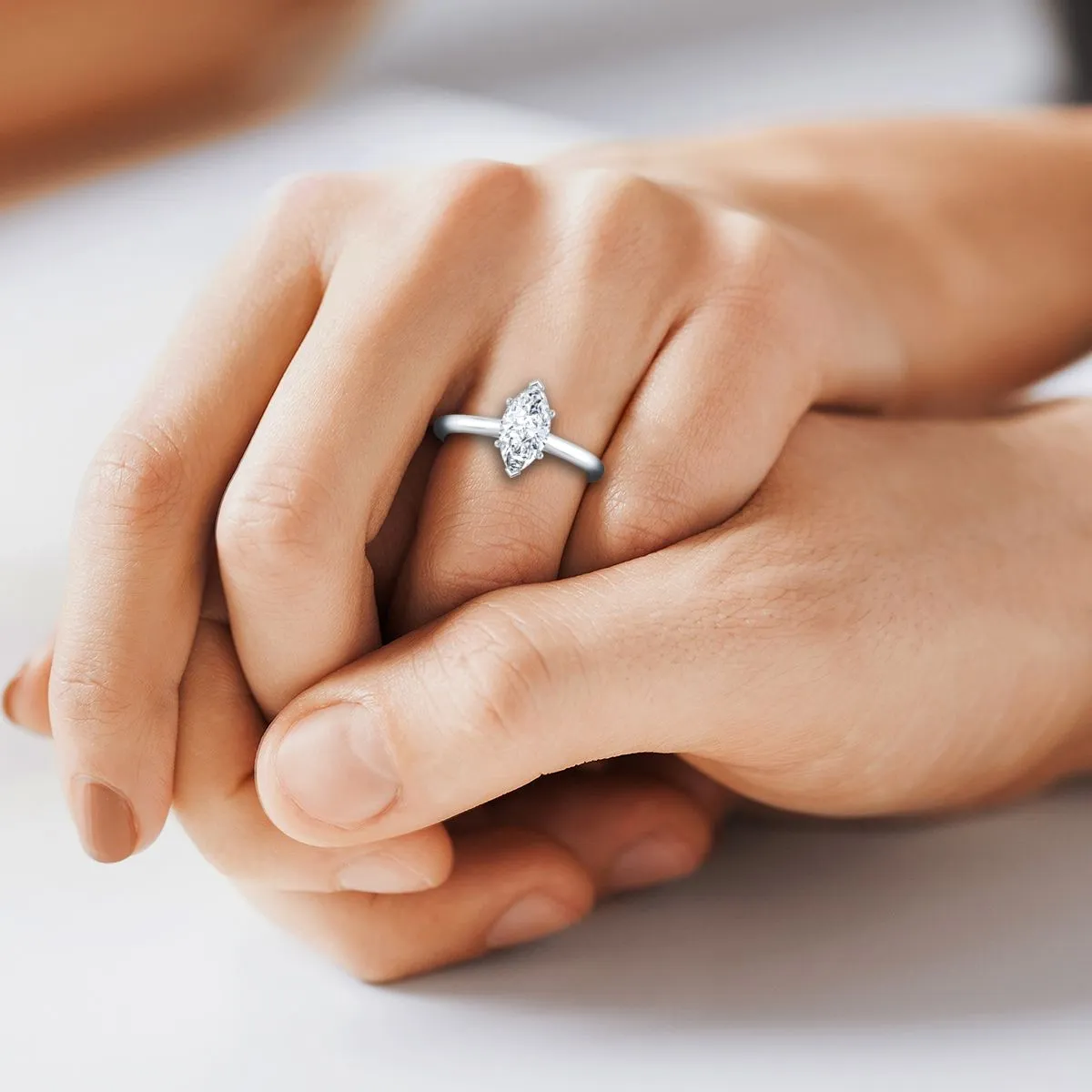 18K White Gold Marquise   Pinched Comfort Fit Claw Prong Solitaire Engagement Ring