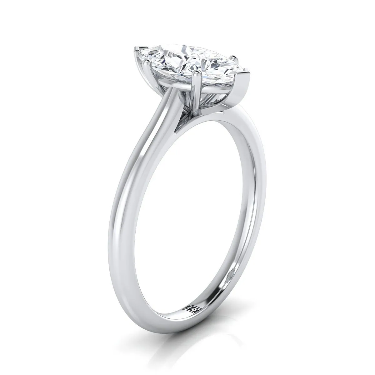 18K White Gold Marquise   Pinched Comfort Fit Claw Prong Solitaire Engagement Ring
