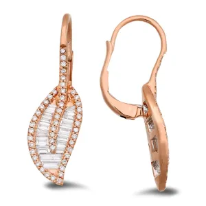 18K yellow gold earrings with 0.53 CT diamonds and 0.71 CT baguette diamonds
