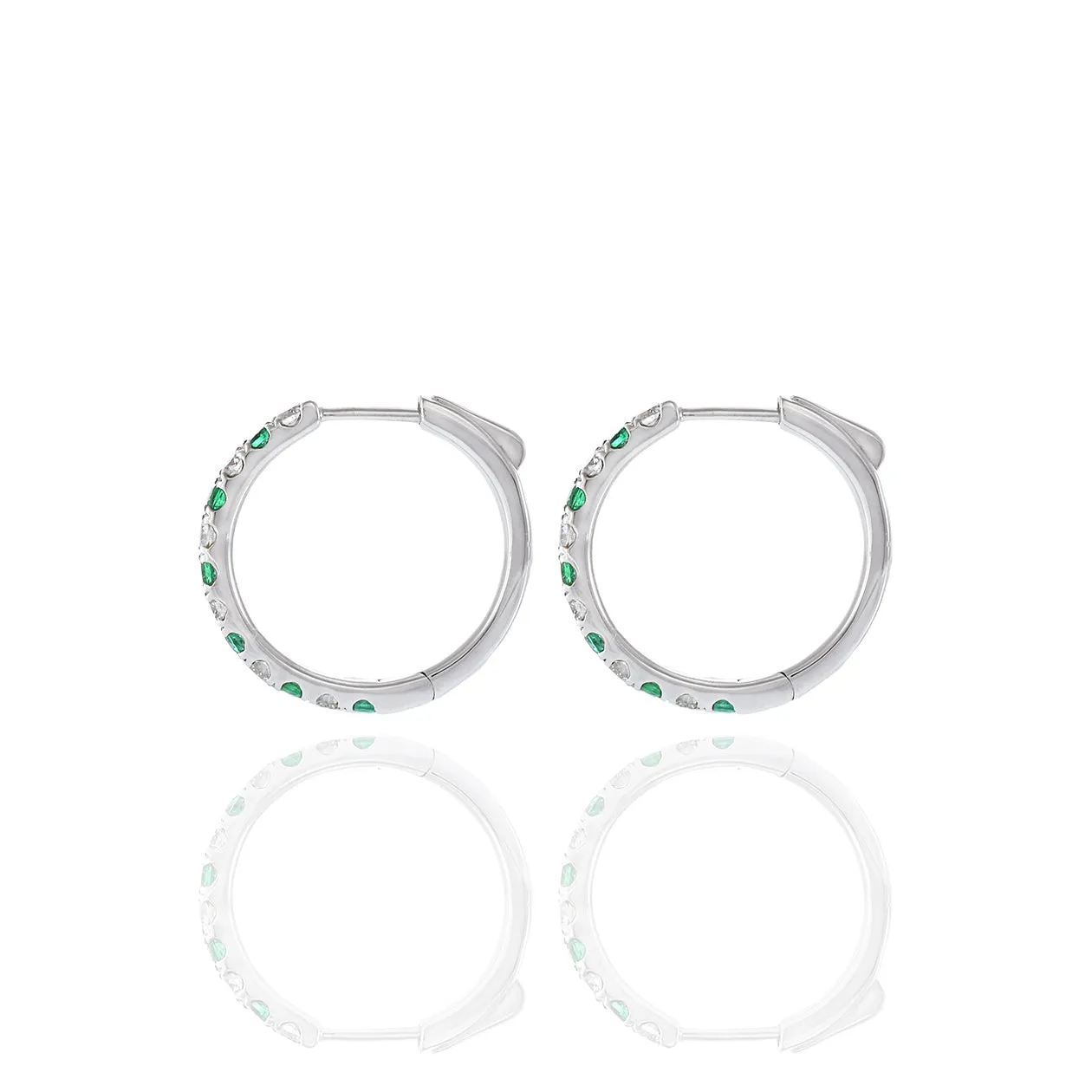 18KT White Gold Emerald And Diamond Hoop Earrings