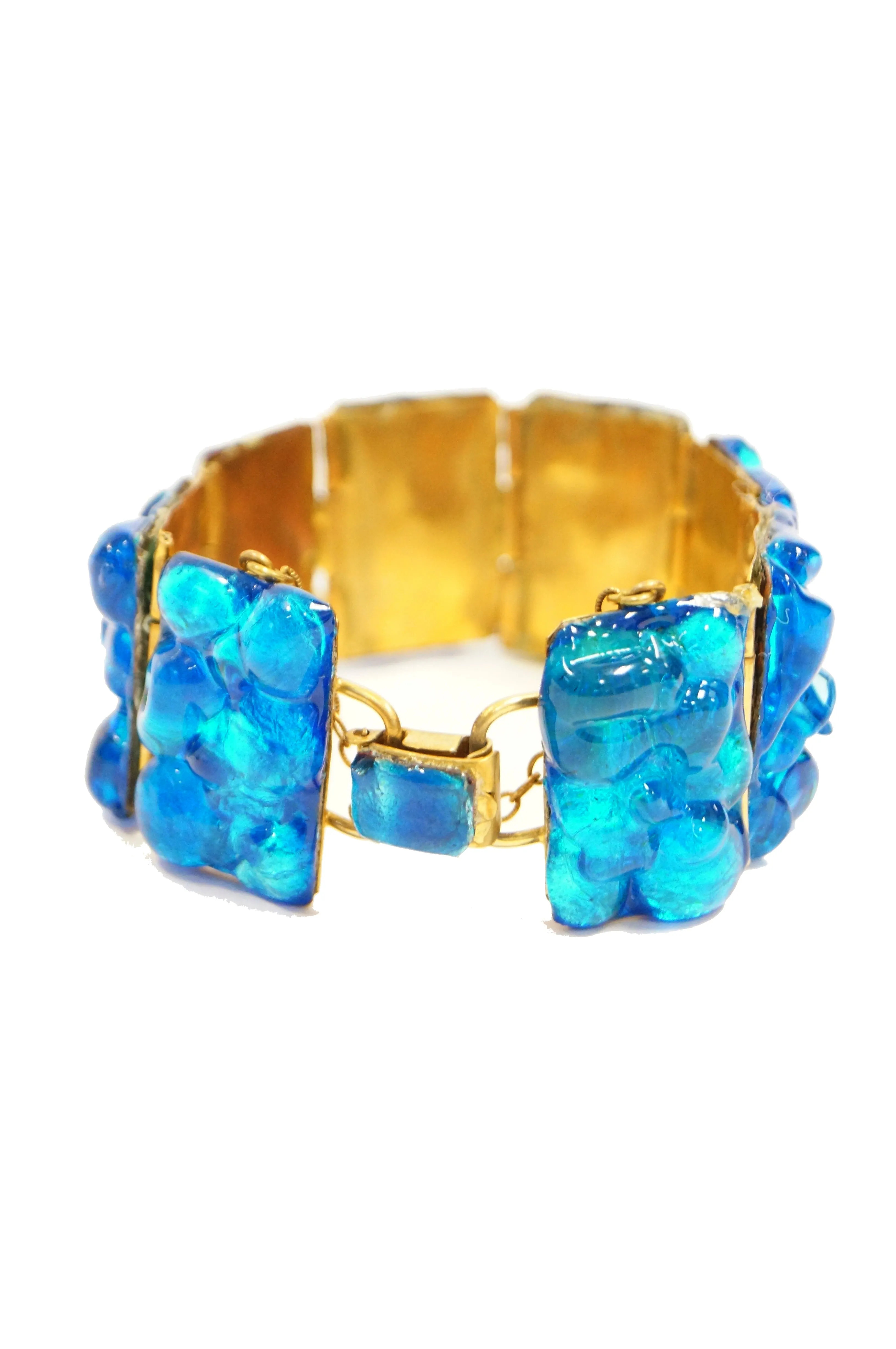 1950s Atomic Age Blue Molded Glass on Foiled Copper Demi Parure