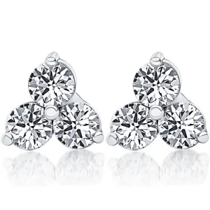 2ct Three Stone Diamond Studs 14K White Gold