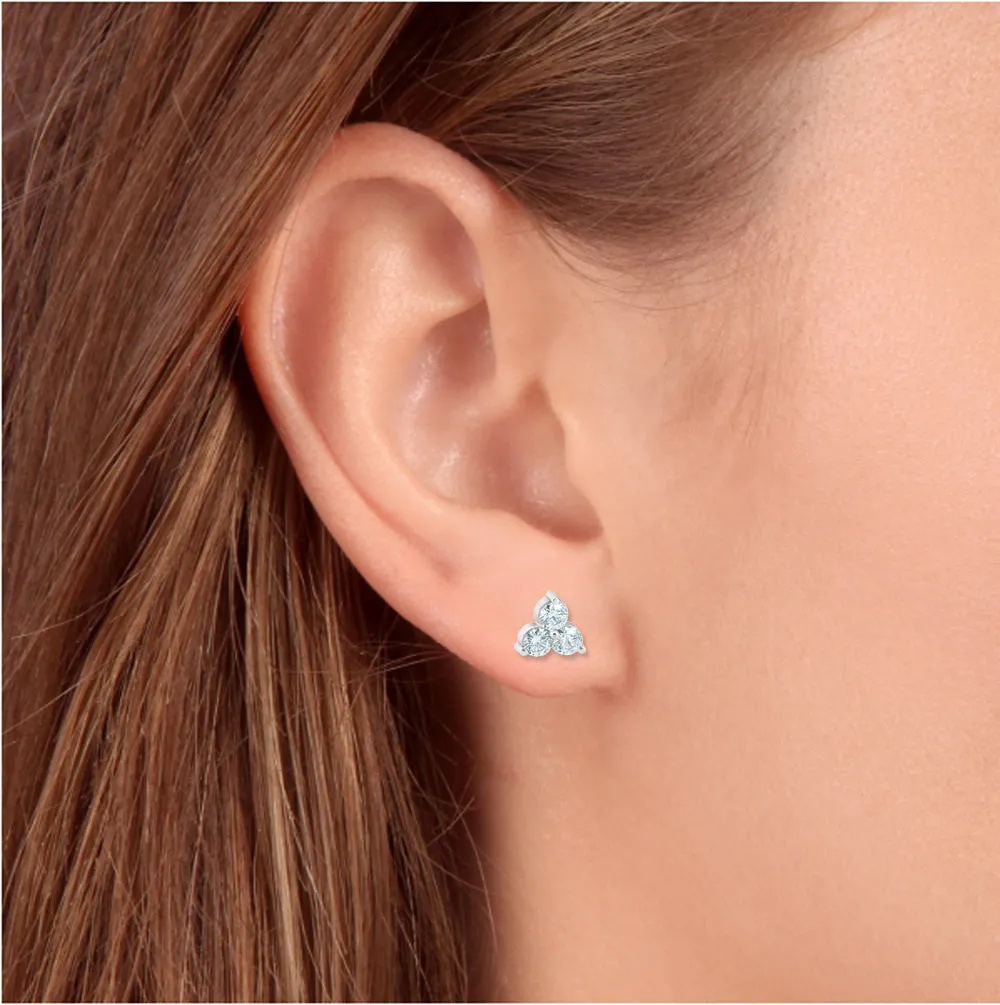 2ct Three Stone Diamond Studs 14K White Gold