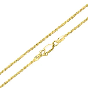 2MM 040 Gauge Strong 14K Gold Plated 925 Sterling Silver Rope Link Chain Necklace For Women Made In Italy 16 20 24 In 16.0 Inches