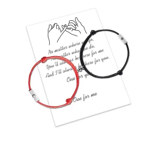 2pcs Magnetic Mutual Attraction Matching Bracelets Couple Bracelets Handmade Rope Braided teens Boyfriend Girlfriend gift (red-black Magnetic Bracelets)