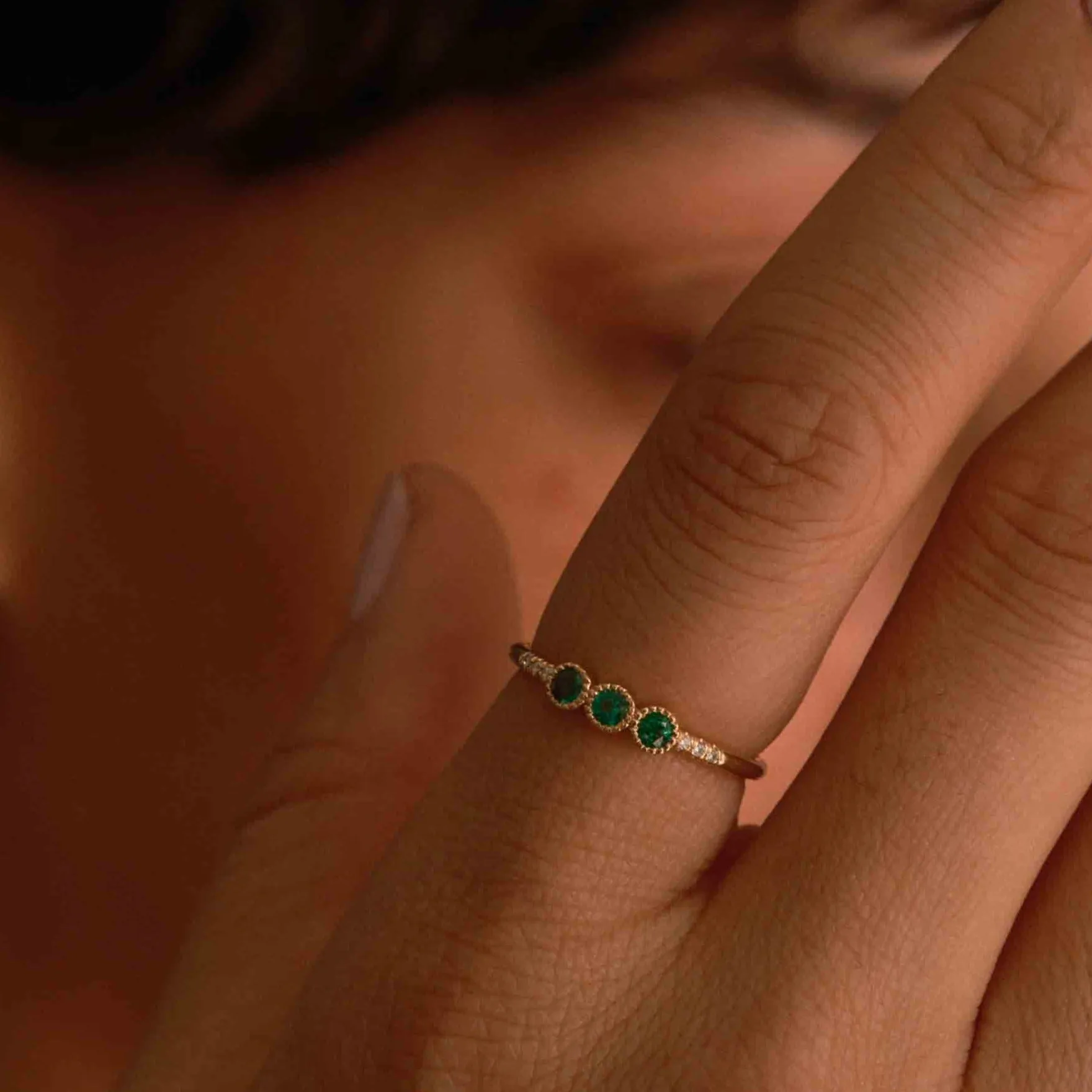 3 Bezel Emerald Equilibrium Ring