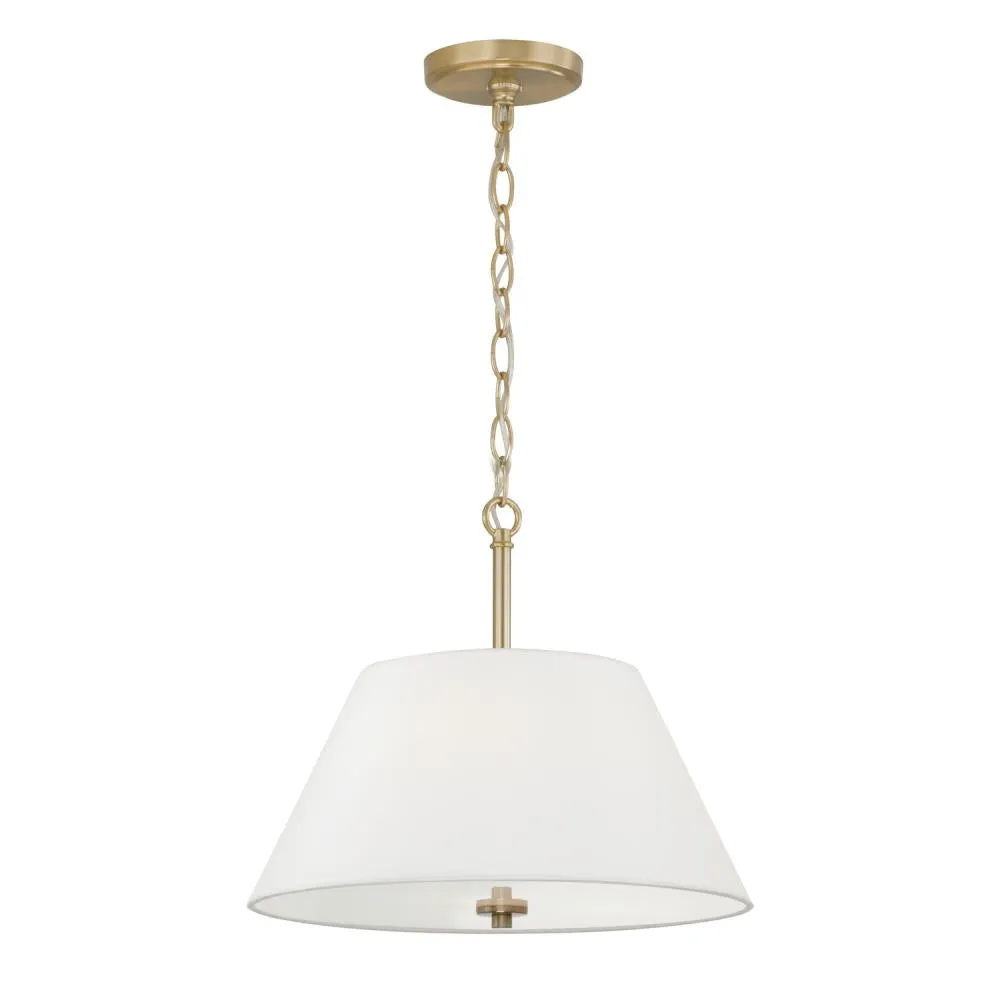 3-Light Dual Mount Pendant in Matte Brass with White Fabric Shade and Glass Diffuser