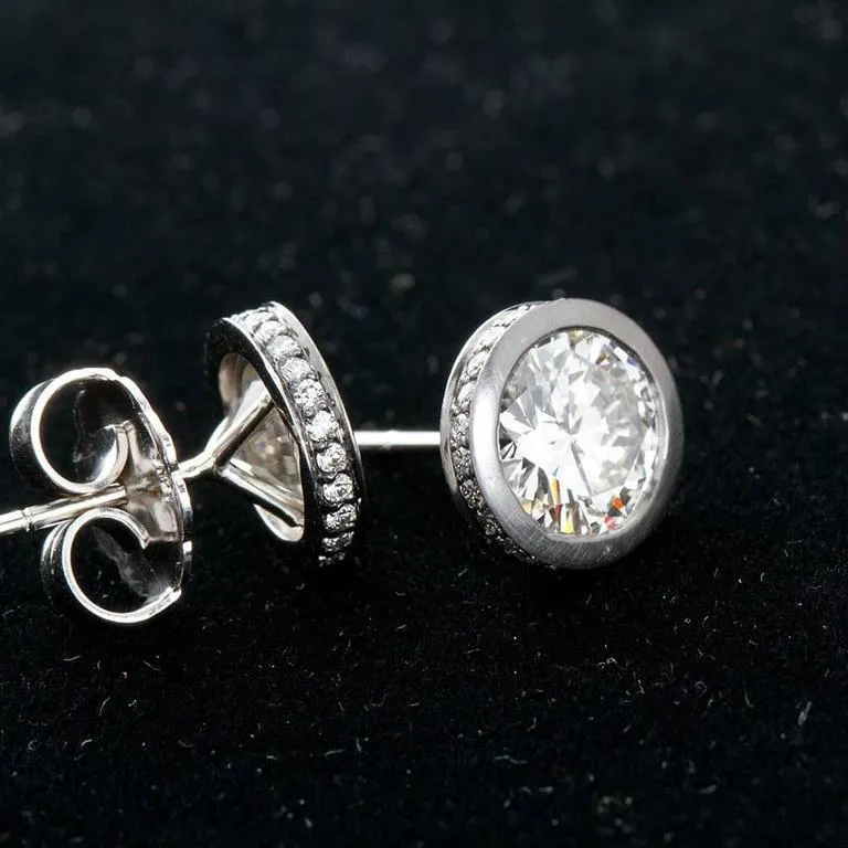 3.00 Carat GIA Certified Diamond Brushed Platinum Stud Earrings