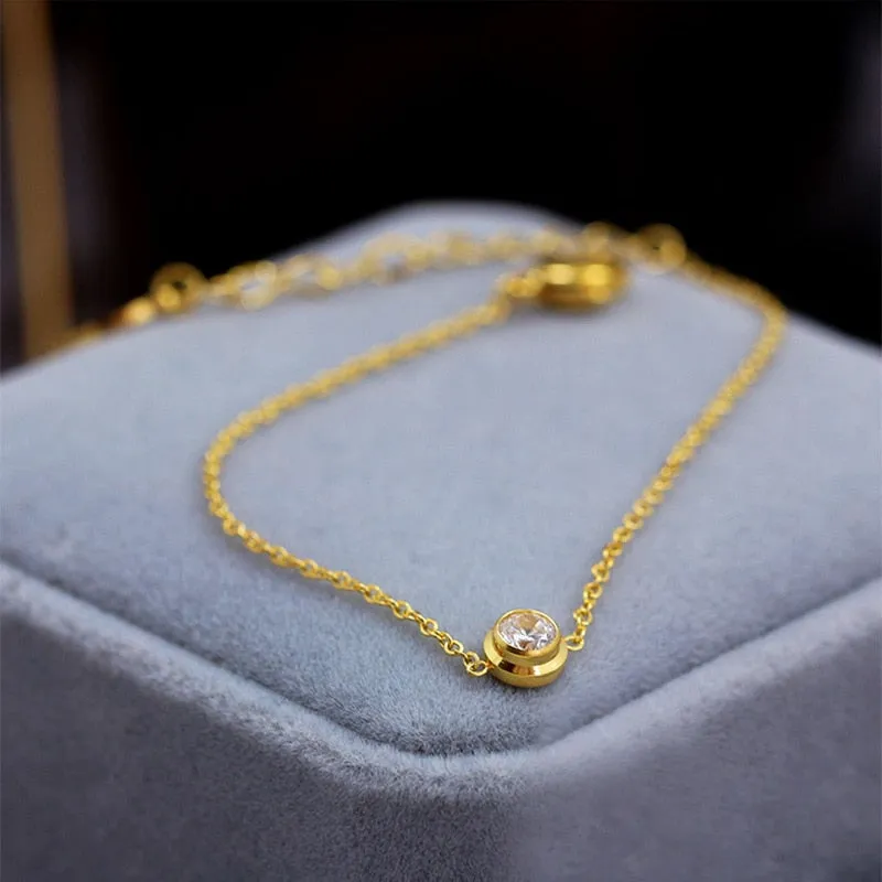 316L Stainless Steel  A Zircon Shiny Beautiful Golden Bracelet For Women